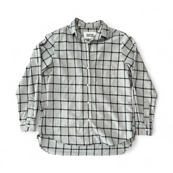 Grayson Women's The Hero Windowpane Neutral Gray & Black Plaid 100% Cotton Sz 2 - Picture 2 of 9